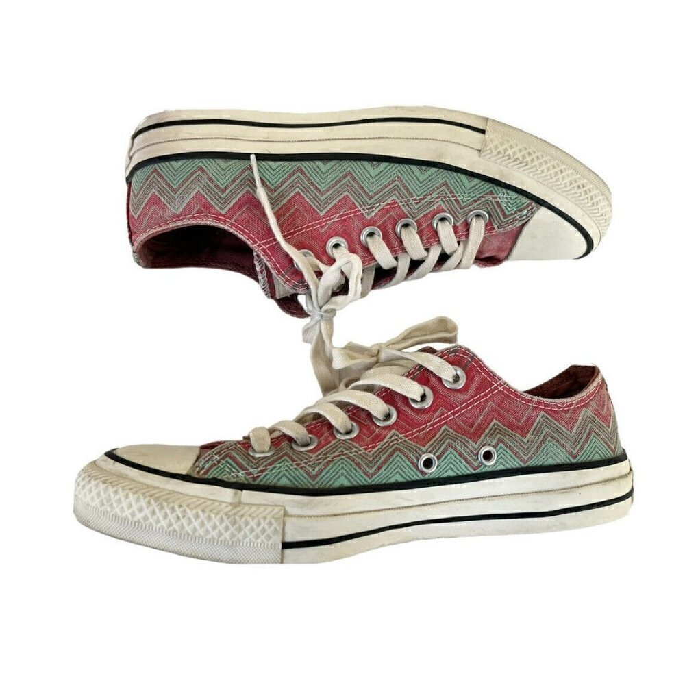 CONVERSE X MISSONI Collab Women's Sz 6.5 Pink Green Zigzag Low Top Sneakers - Picture 9 of 11